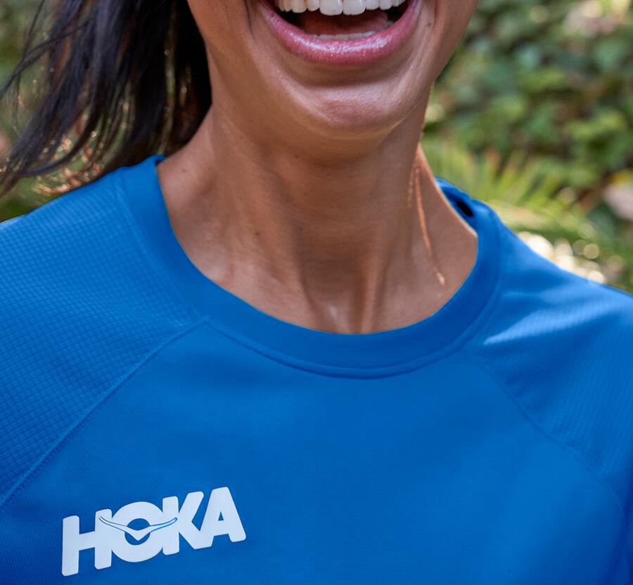 Hoka One One Tops Womens Blue - Performance Long Sleeve - 08243GLRY